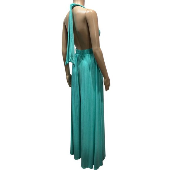 Free People Beach Leigh Open Back Halter Wide Leg Jumpsuit Small Size Green NWT - Picture 3 of 9